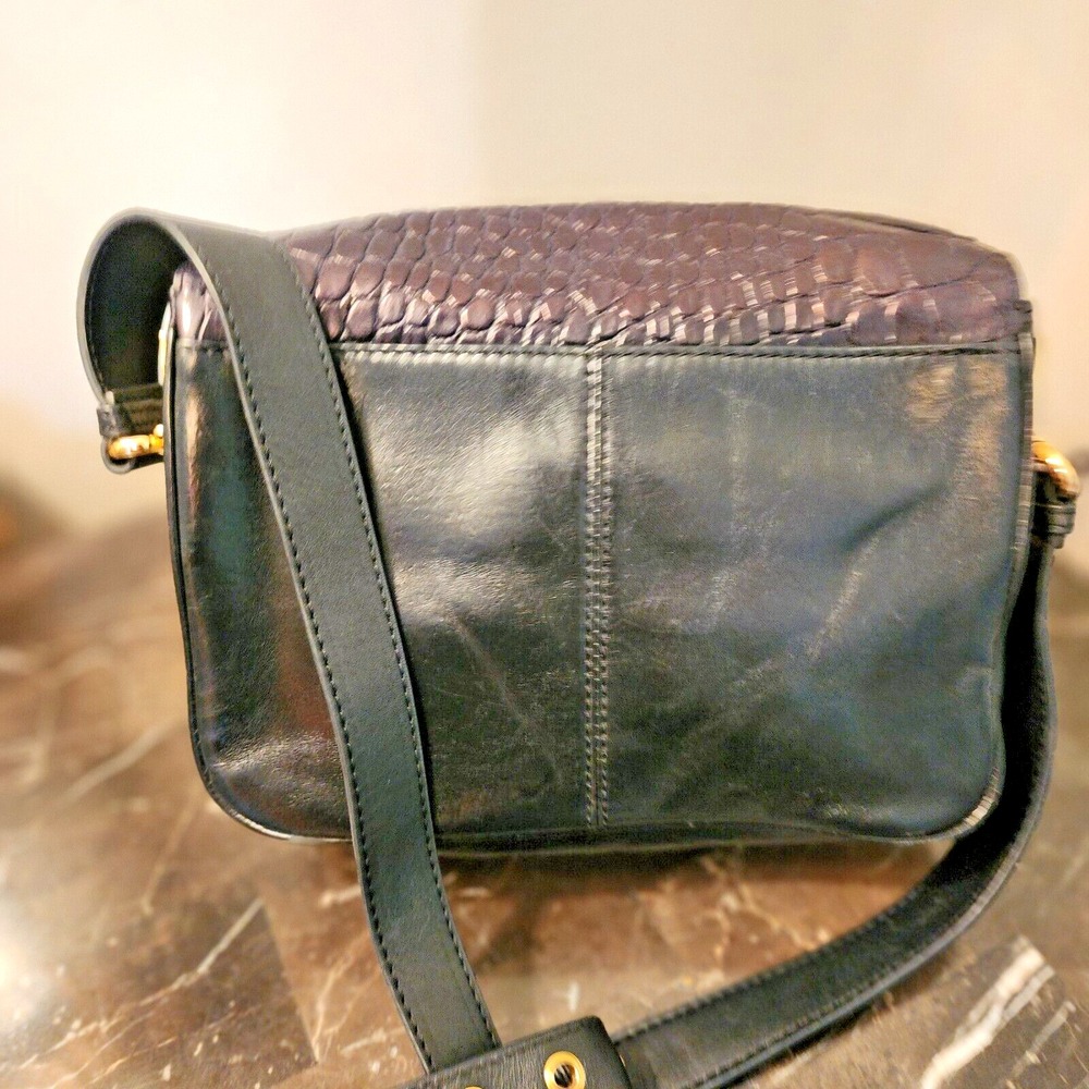Badgley Mischka Leather Handbag Metallic Brown/Black Croc Embossed Look - Picture 7 of 12